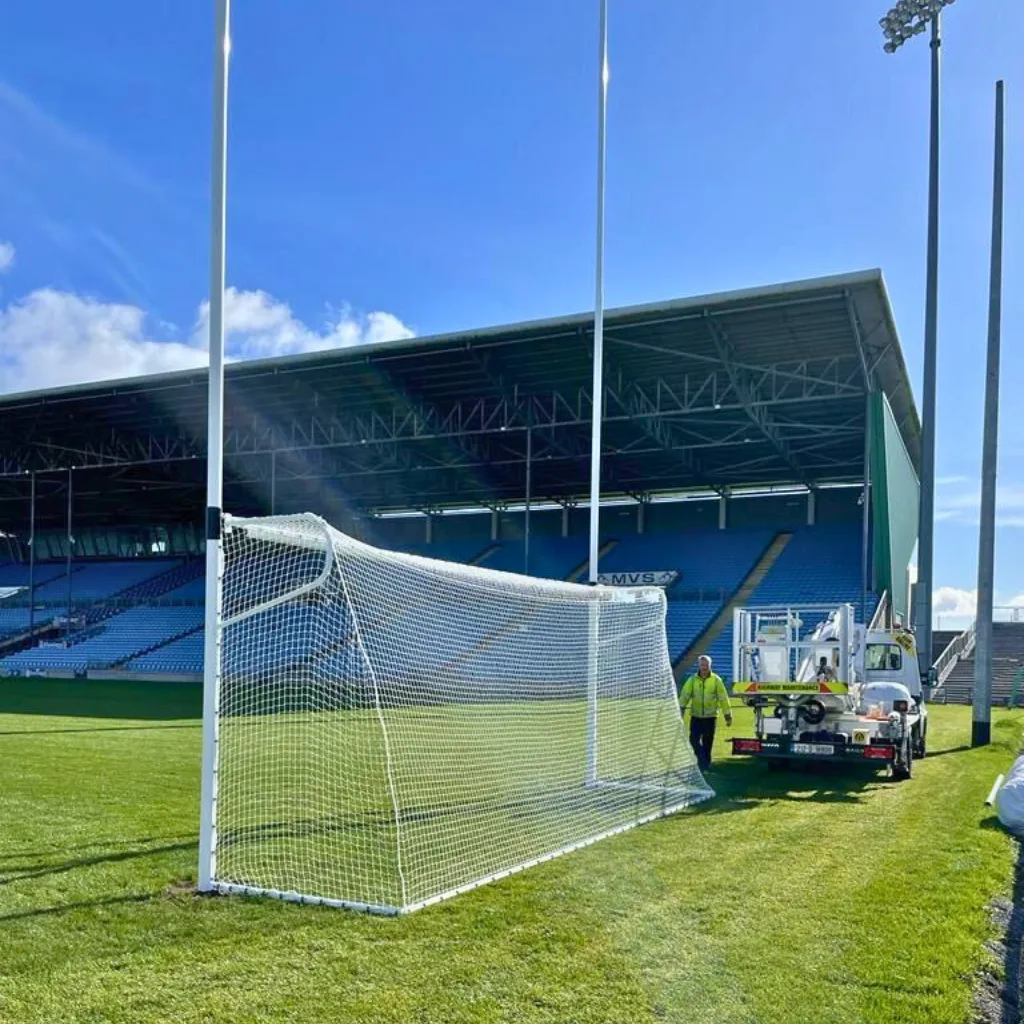 Goal nets, hurling, Gaelic football, soccer, high-tenacity polyethylene, heavy impacts, adverse weather, UV-stabilised, sun damage resistance, sports net durability