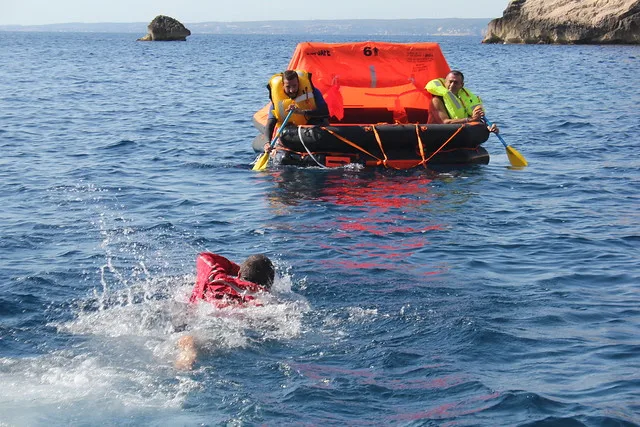 a sea safe liferaft at sea